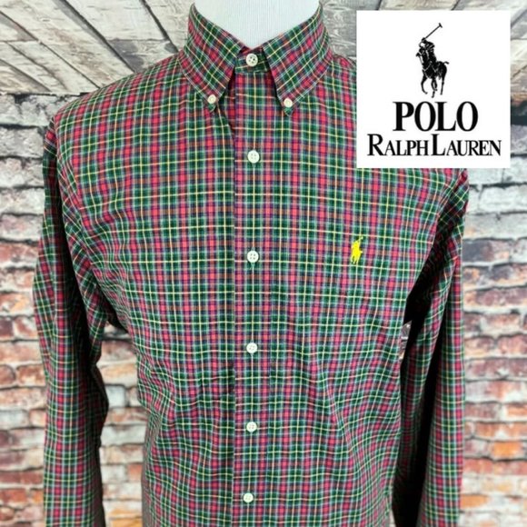 Ralph Lauren Classic Red Green Tartan Plaid Shirt - Picture 1 of 5